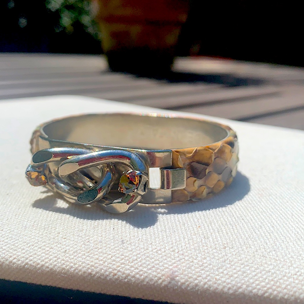 Python Amber Crystail Silver Braided Bangle Italy